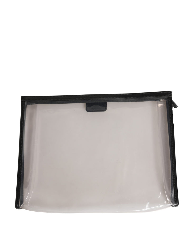 Pochette de sac à main en PVC transparent avec plaque logo de marque Dolce & Gabbana