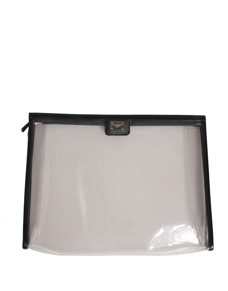Pochette de sac à main en PVC transparent avec plaque logo de marque Dolce & Gabbana
