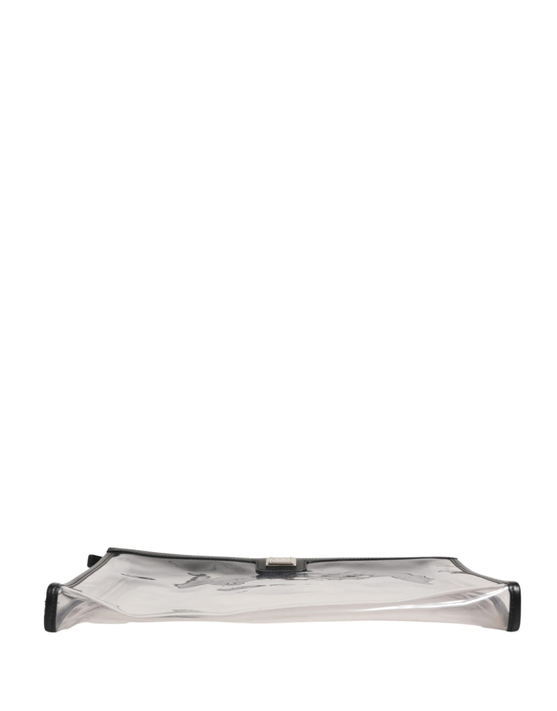 Pochette de sac à main en PVC transparent avec plaque logo de marque Dolce & Gabbana