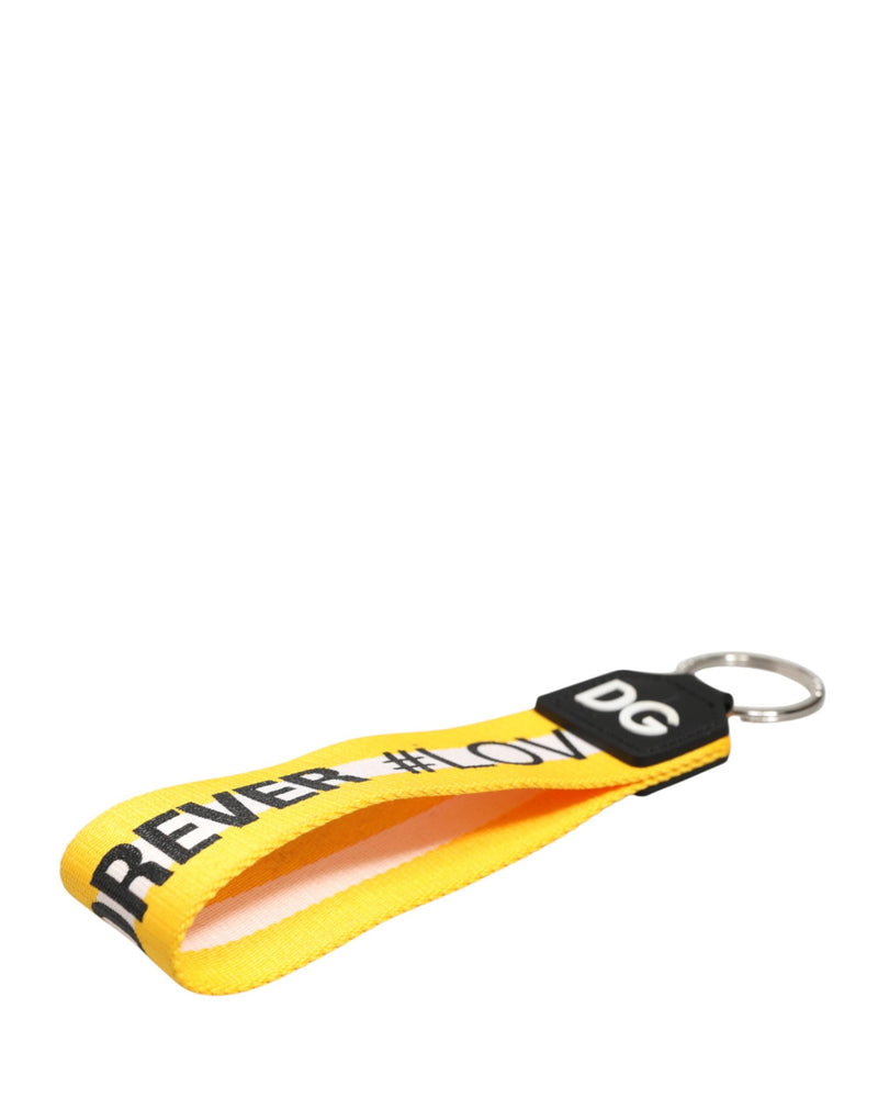 Dolce & Gabbana Yellow Logo Polyester Silver Brass Holder Keychain Keyring