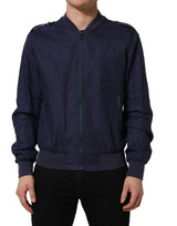 Dolce & Gabbana Blue Linen Full Zip Men Bomber Jacket