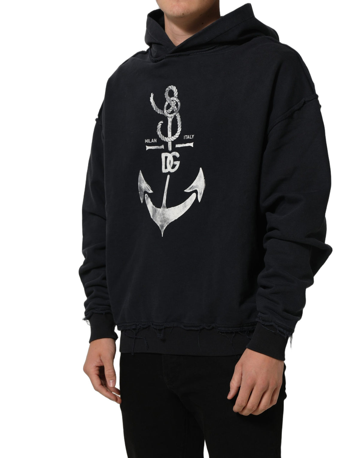 Dolce & Gabbana Black Anchor Print Hooded Sweatshirt Sweater