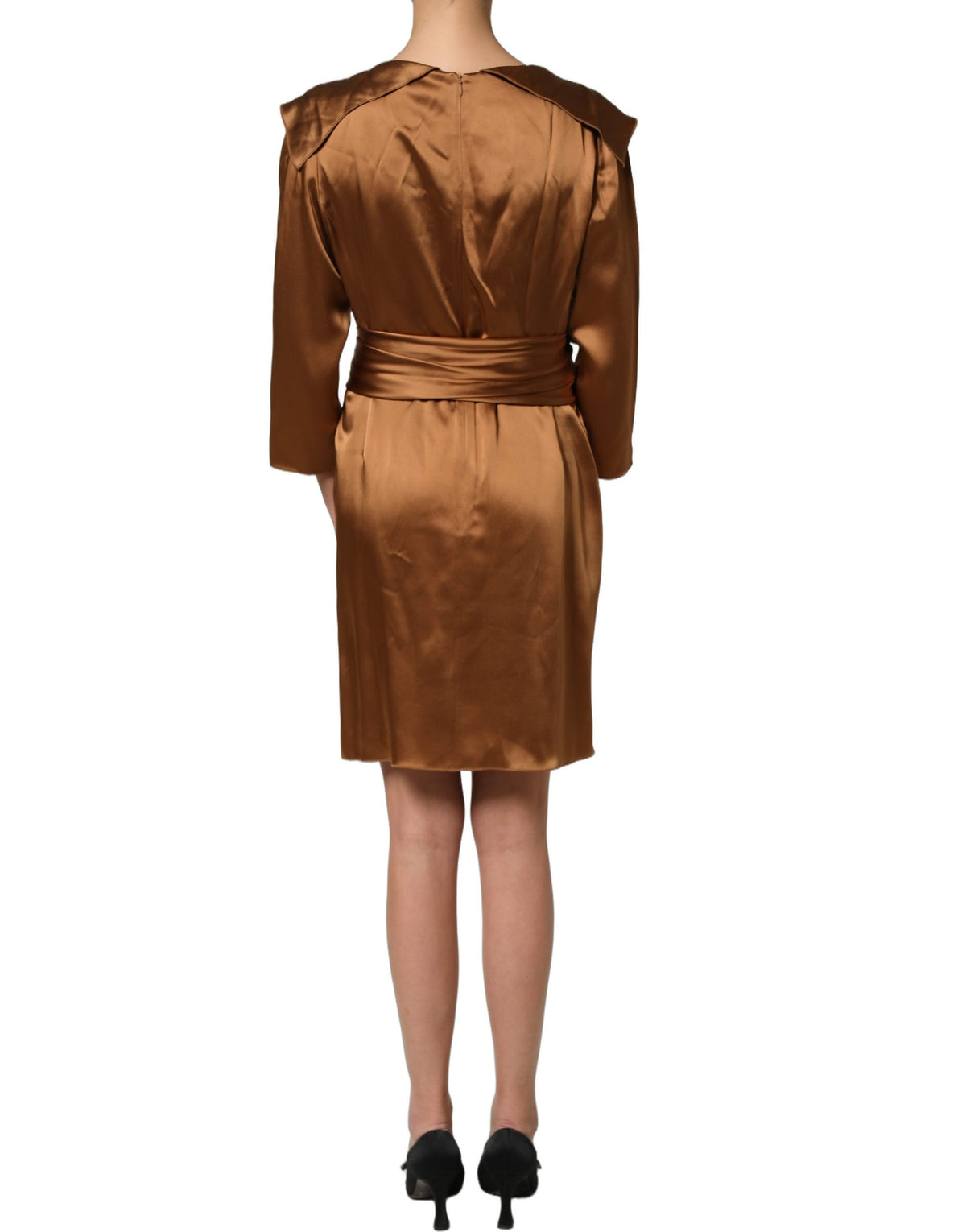 Emporio Armani Brown Satin Acetate Wrap Sheath Mini Belted Dress