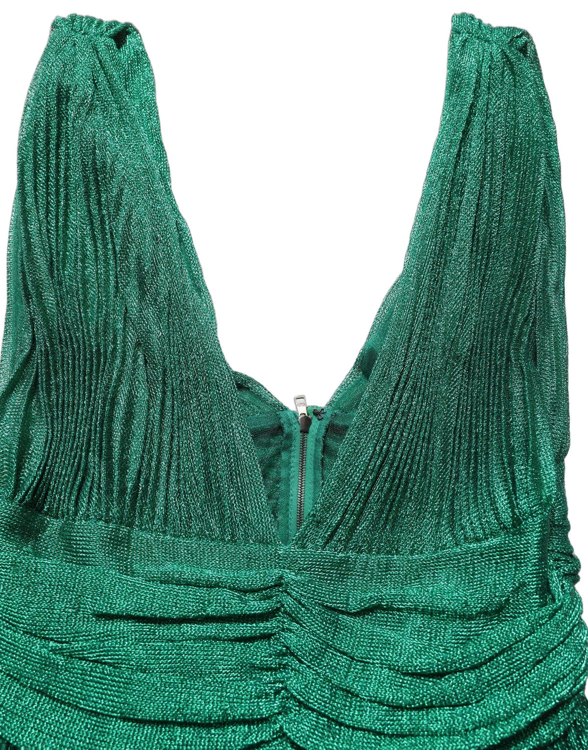 Dolce & Gabbana Metallic Green Sleeveless Plissé Gown Dress