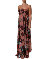 Dolce & Gabbana Dusty Pink Silk Floral Strapless Maxi Dress