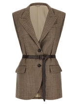 Brunello Cucinelli Gilet sans manches beige en laine vierge