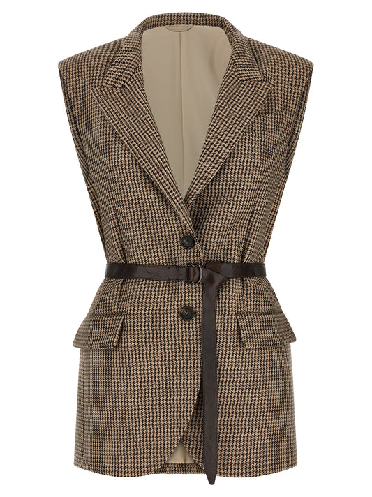 Brunello Cucinelli Gilet sans manches beige en laine vierge