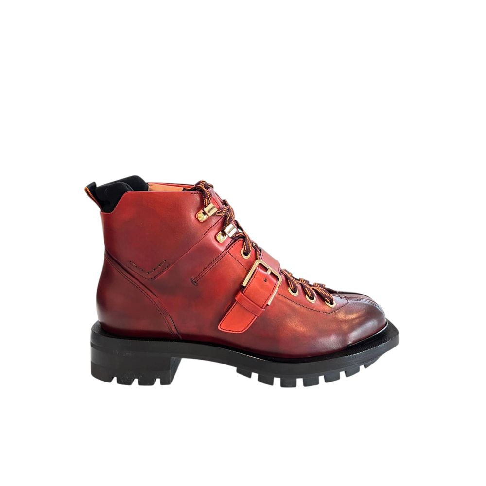 Santoni Red Leather Women Boot - Lace-Up Elegance