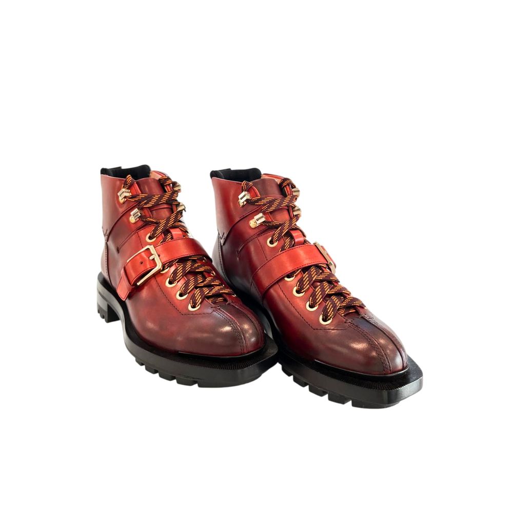 Santoni Red Leather Women Boot - Lace-Up Elegance