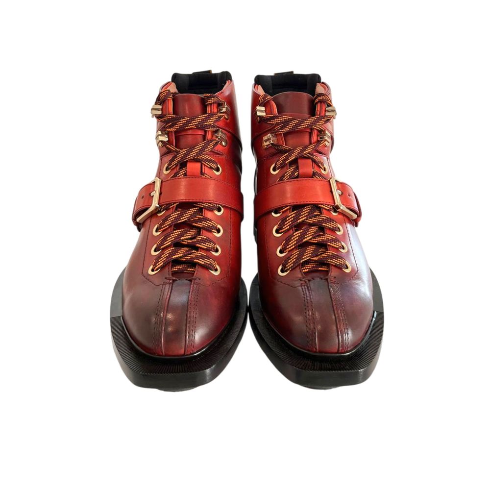 Santoni Red Leather Women Boot - Lace-Up Elegance