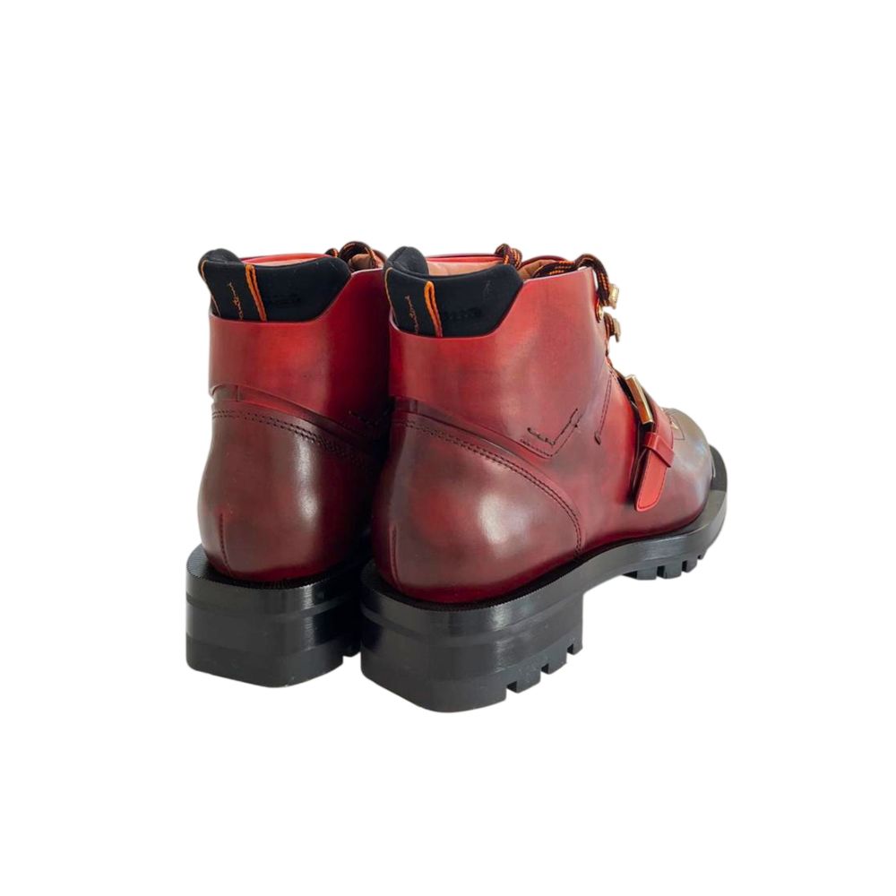 Santoni Red Leather Women Boot - Lace-Up Elegance
