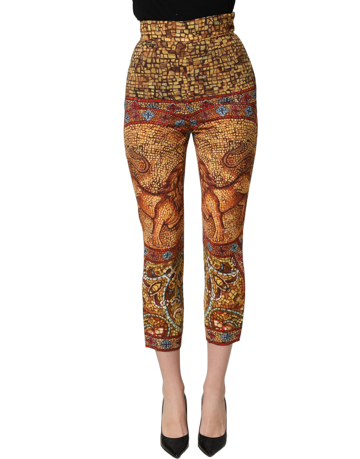 Pantalon Capri en Crêpe à Imprimé Mosaïque Multicolore Dolce & Gabbana