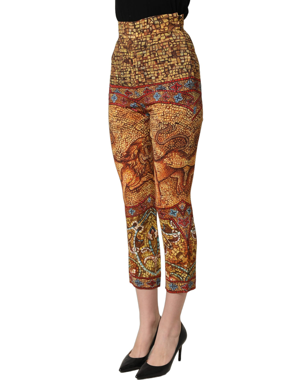 Pantalon Capri en Crêpe à Imprimé Mosaïque Multicolore Dolce & Gabbana