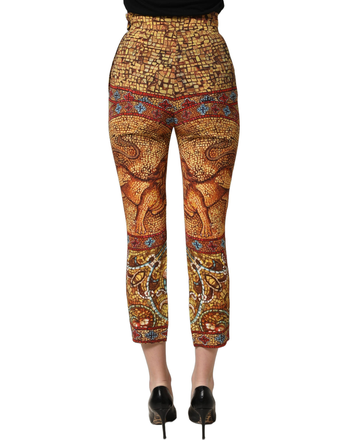 Pantalon Capri en Crêpe à Imprimé Mosaïque Multicolore Dolce & Gabbana