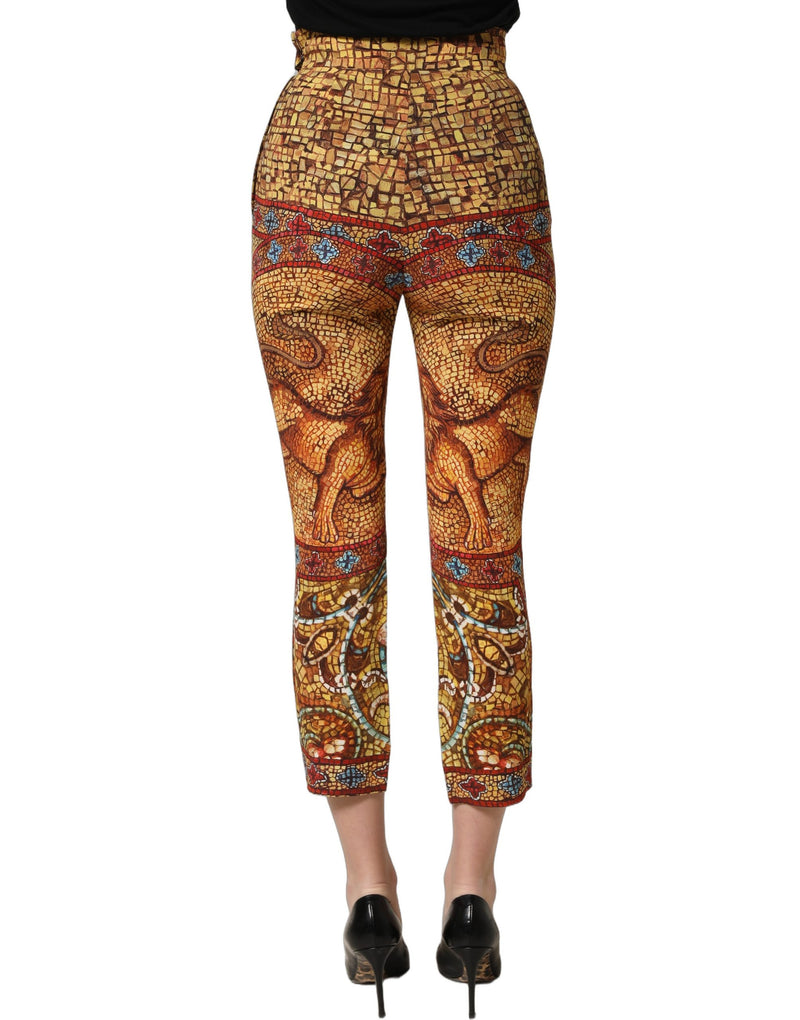 Dolce & Gabbana Multicolor Mosaic Print Crepe Cropped Trouser Pants