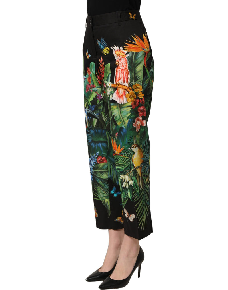 Dolce & Gabbana Black Tropical Print Cotton HighWaist Pants