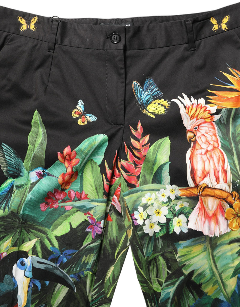 Dolce & Gabbana Black Tropical Print Cotton HighWaist Pants
