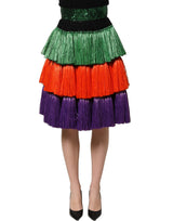 Dolce & Gabbana Multicolor Fringed High Waist Knee Length Skirt