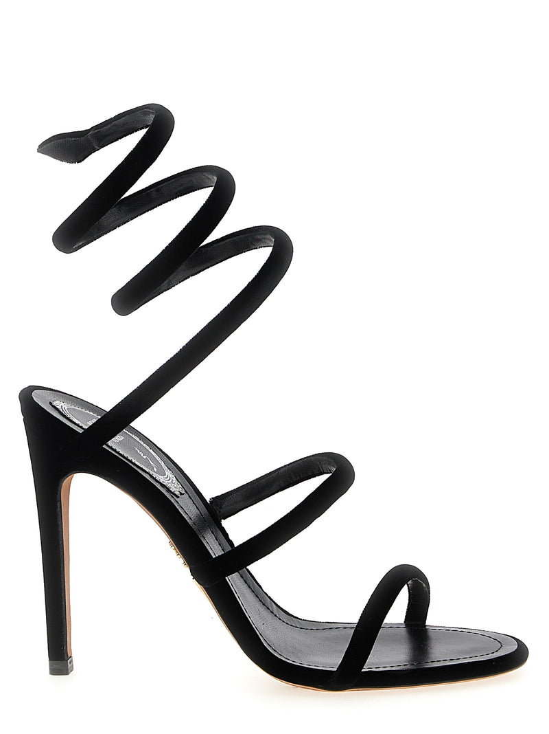 RENE CAOVILLA Cleo Black Velvet Stiletto Heel Sandals