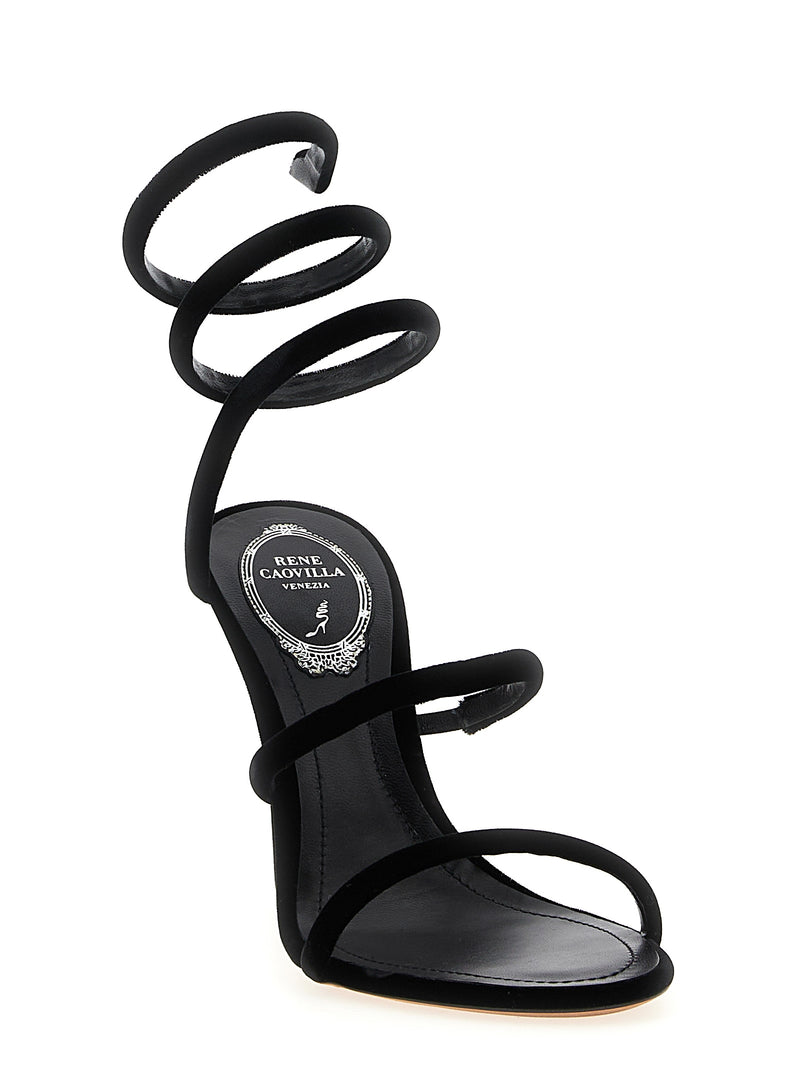 RENE CAOVILLA Cleo Black Velvet Stiletto Heel Sandals