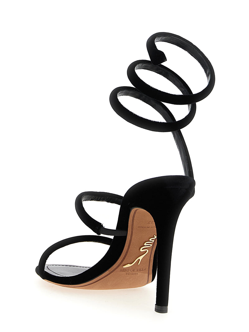RENE CAOVILLA Cleo Black Velvet Stiletto Heel Sandals