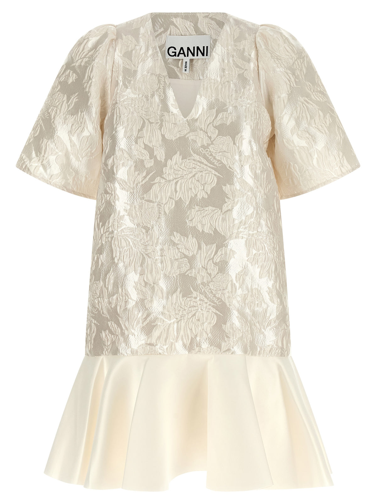 Ganni Satin Cloque White Polyester Short Dress
