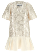 Ganni Satin Cloque White Polyester Short Dress