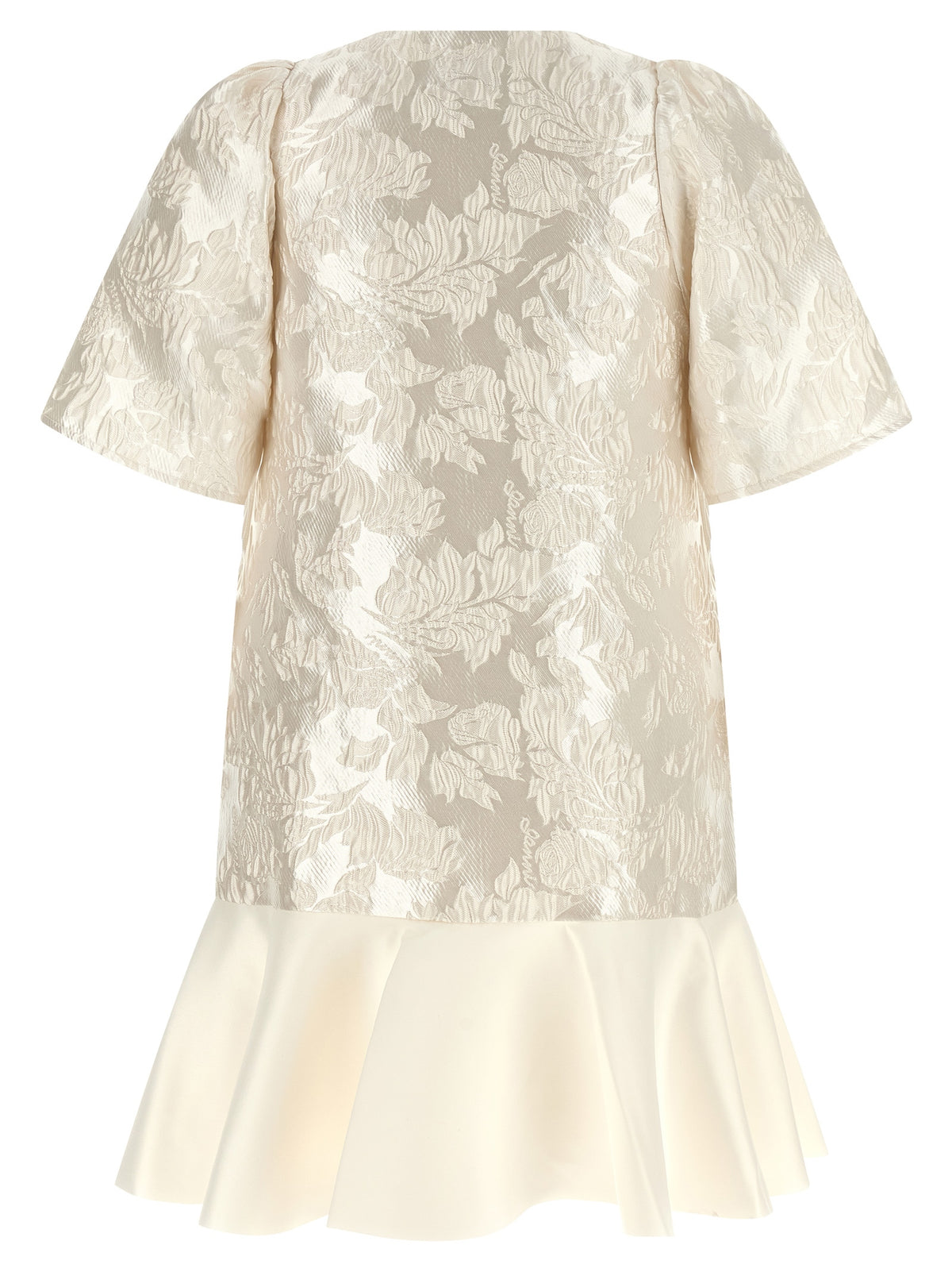 Ganni Satin Cloque White Polyester Short Dress