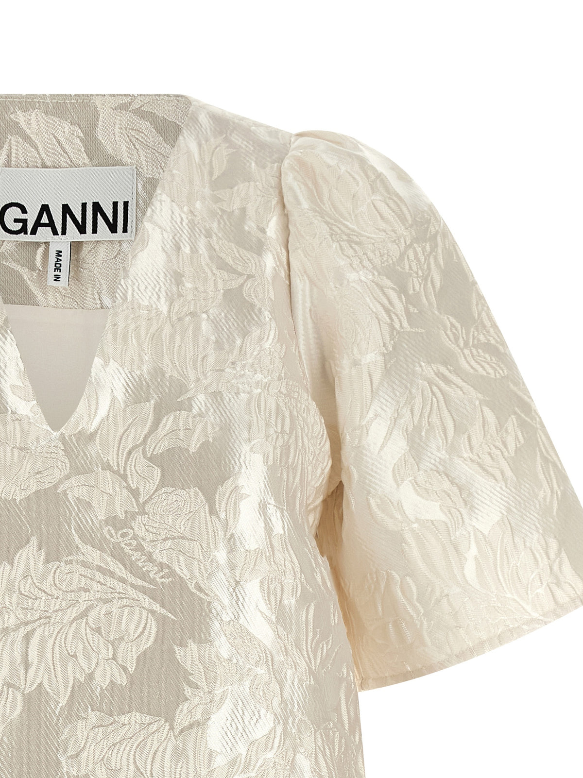 Ganni Satin Cloque White Polyester Short Dress