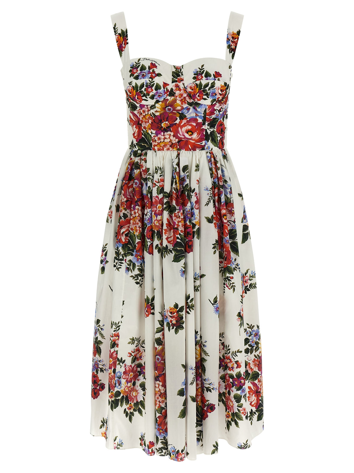 Dolce & Gabbana Mazzo di Fiori White Cotton Midi Dress