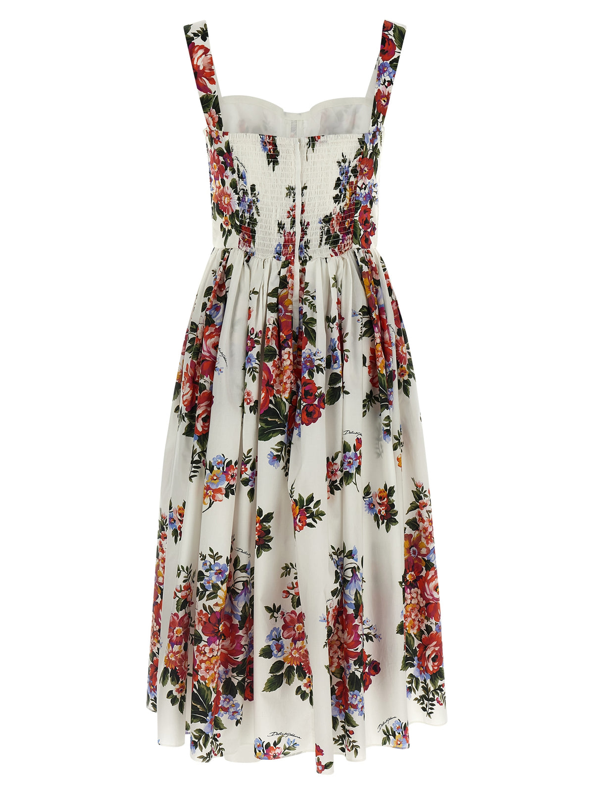 Dolce & Gabbana Mazzo di Fiori White Cotton Midi Dress