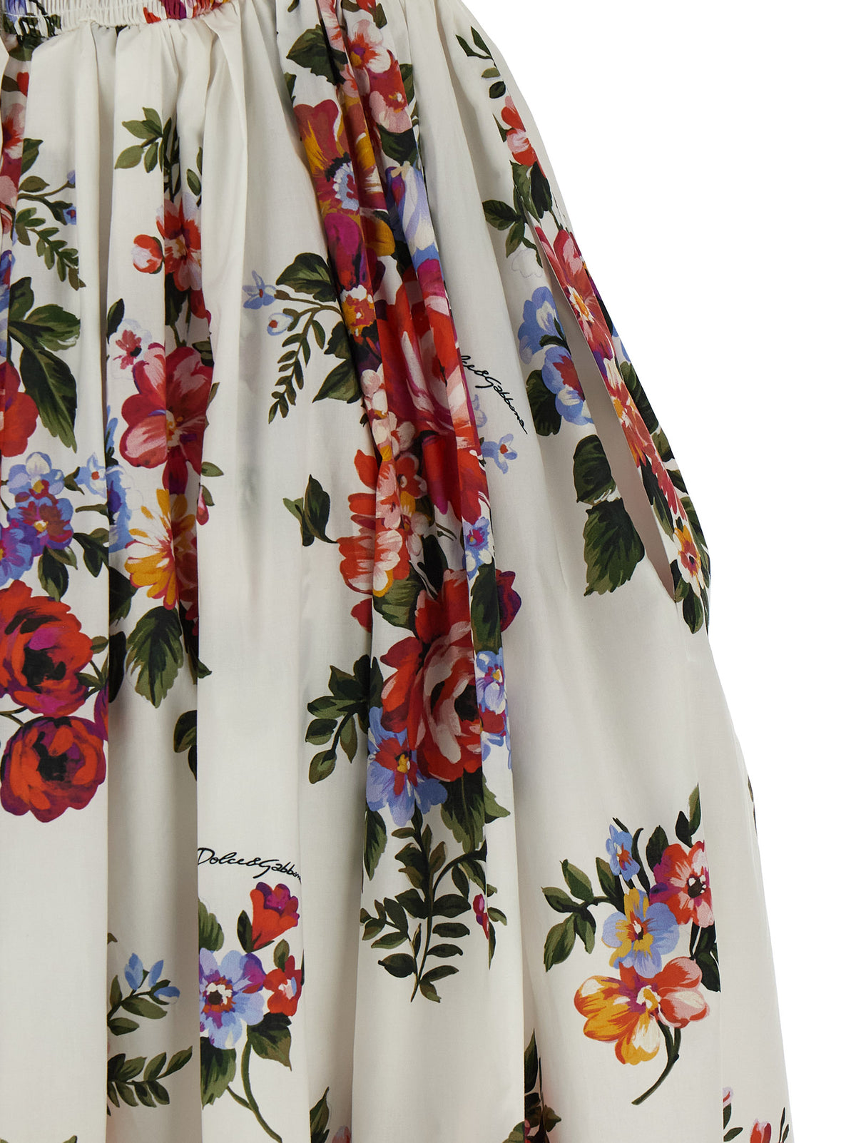 Dolce & Gabbana Mazzo di Fiori White Cotton Midi Dress