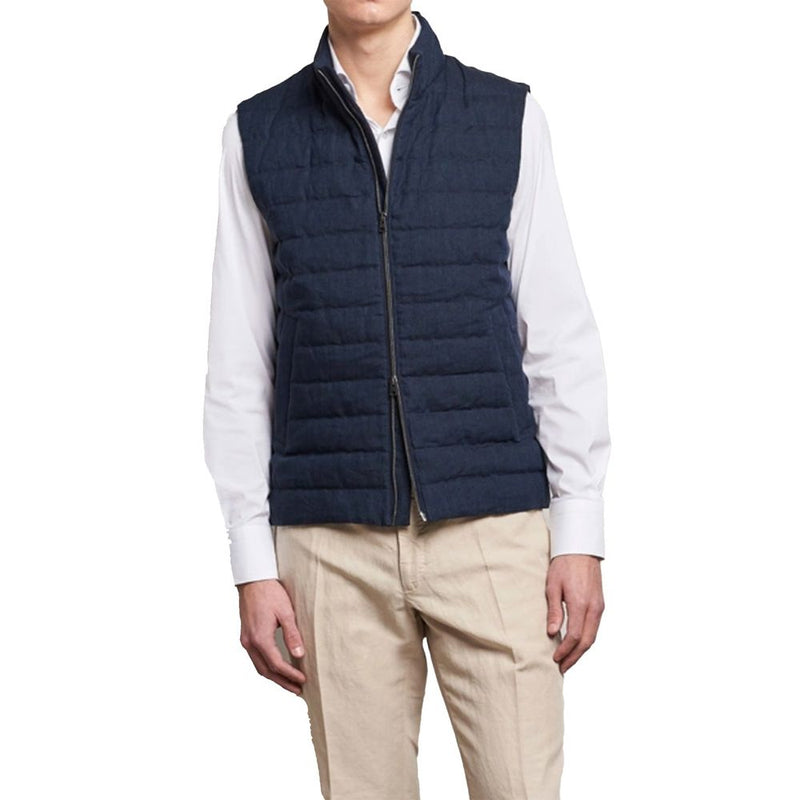 Herno Blue Linen Sleeveless Jacket for Men