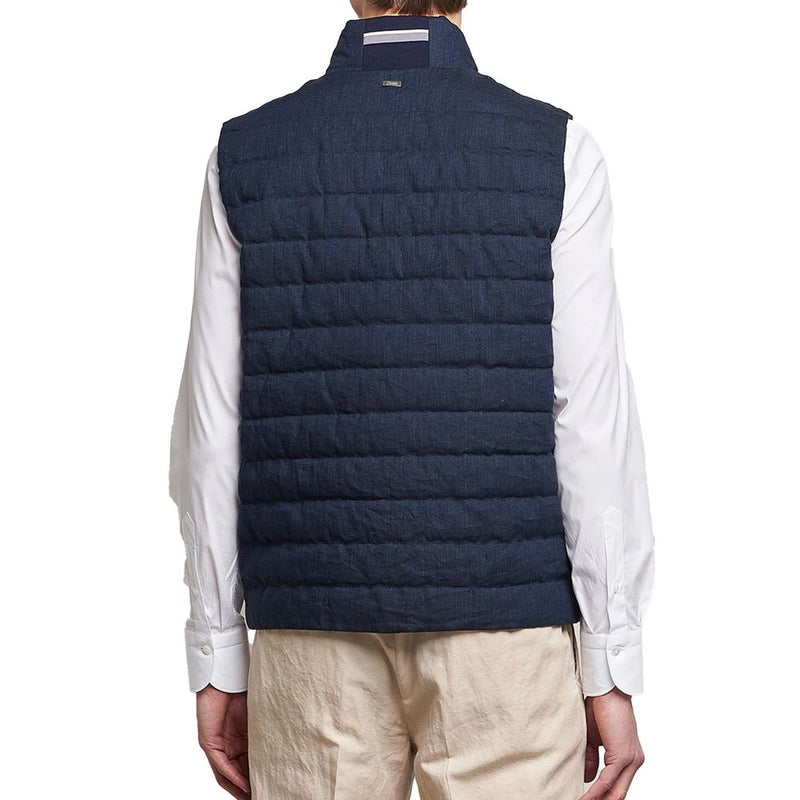 Herno Blue Linen Sleeveless Jacket for Men
