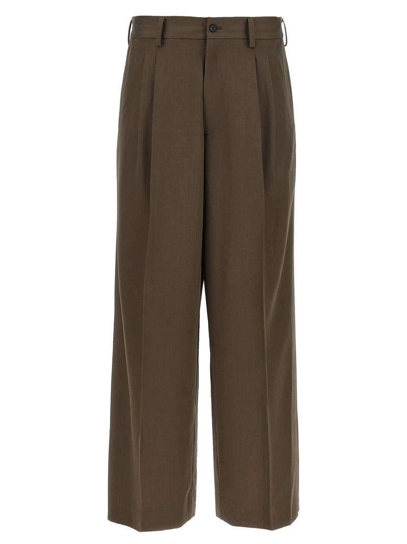SSSTEIN Brown Wool Casual Pants - Easy Long Wide Trousers