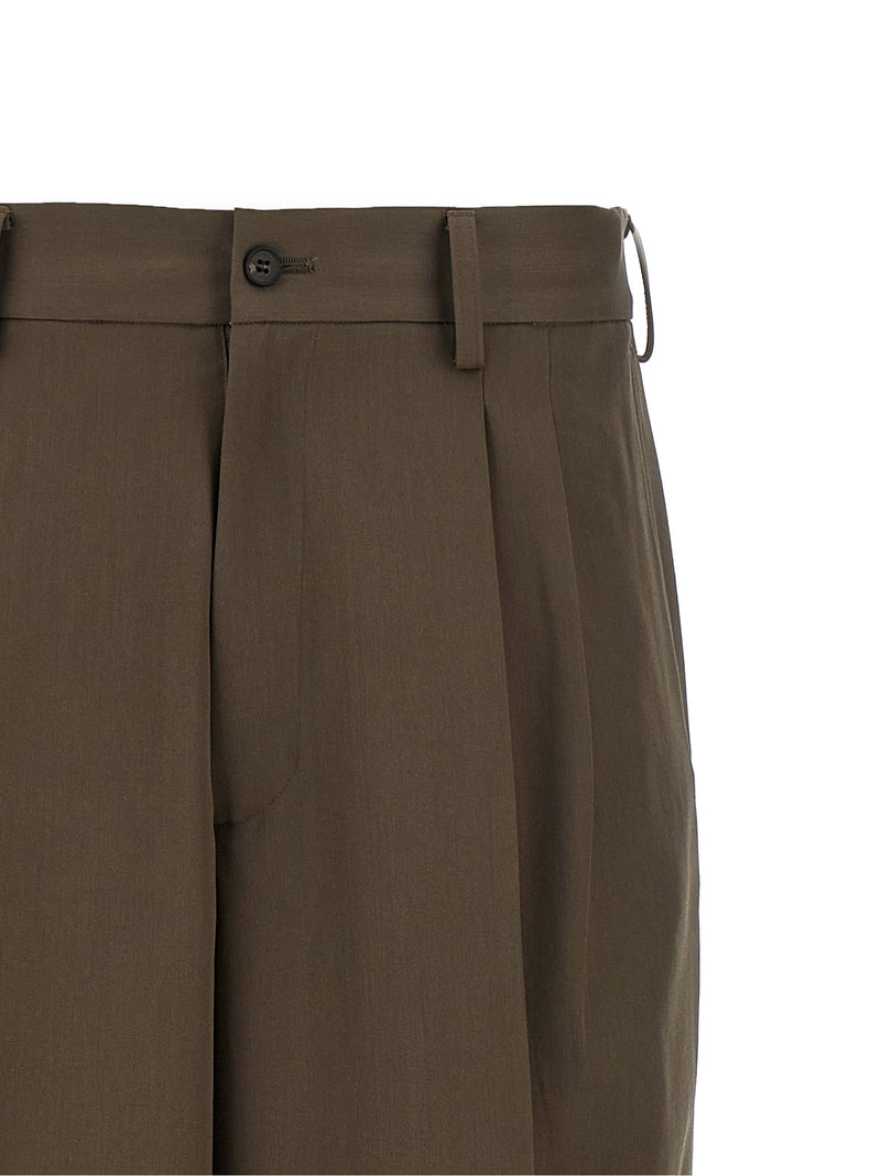 SSSTEIN Brown Wool Casual Pants - Easy Long Wide Trousers