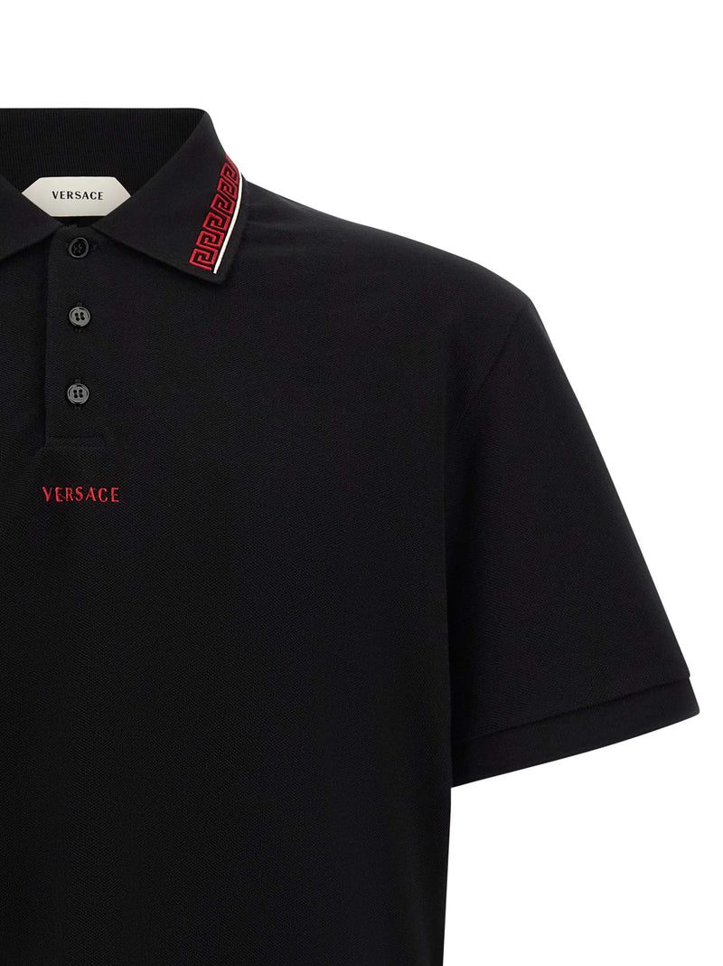 Versace Black Cotton Piqué Polo Shirt