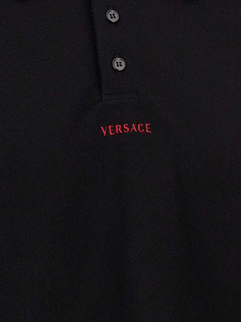 Versace Black Cotton Piqué Polo Shirt