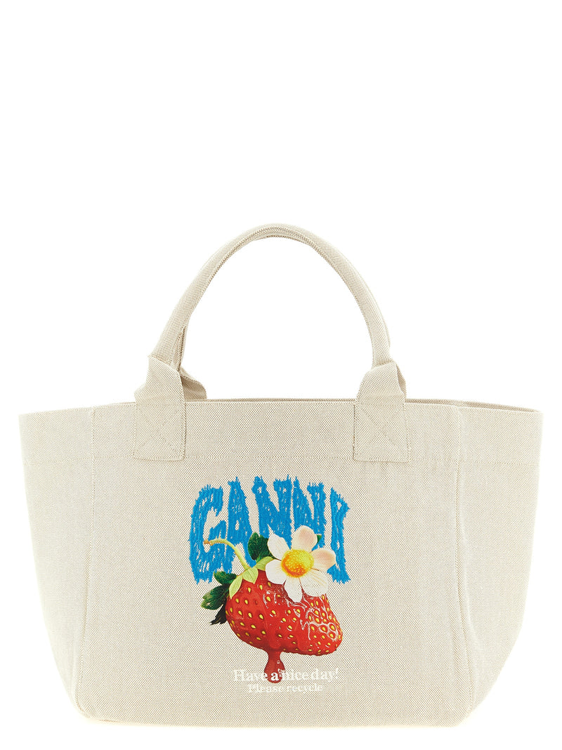 Ganni Beige Recycled Cotton Tote Bag - Stylish & Sustainable