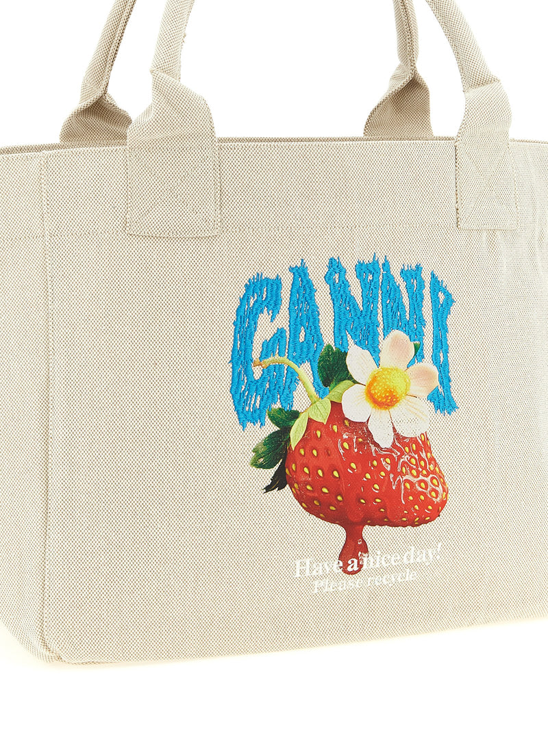 Ganni Beige Recycled Cotton Tote Bag - Stylish & Sustainable