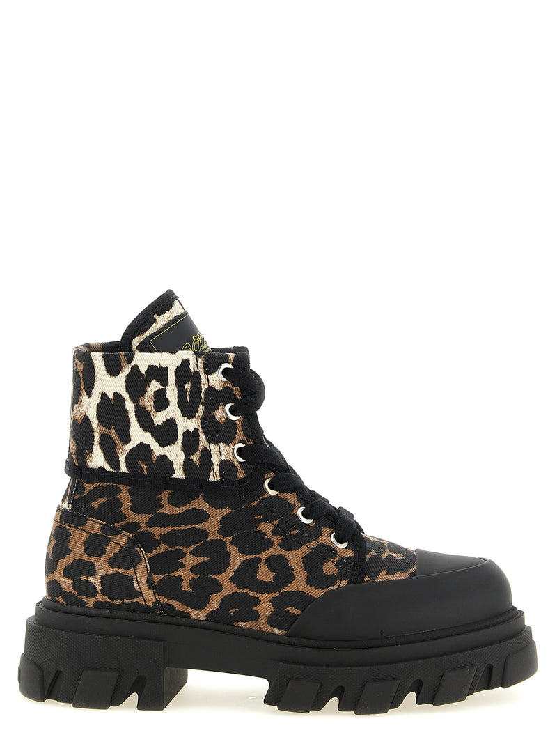 Ganni Multicolor Cotton Lace-Up Boots for Women