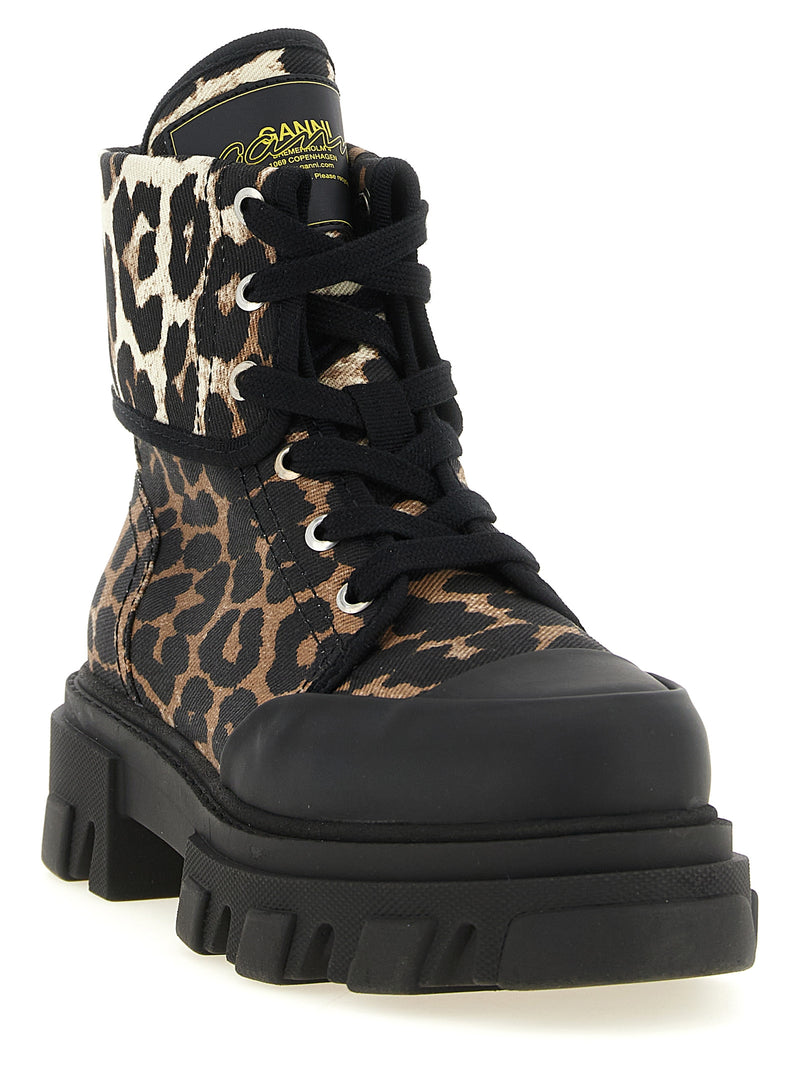 Ganni Multicolor Cotton Lace-Up Boots for Women