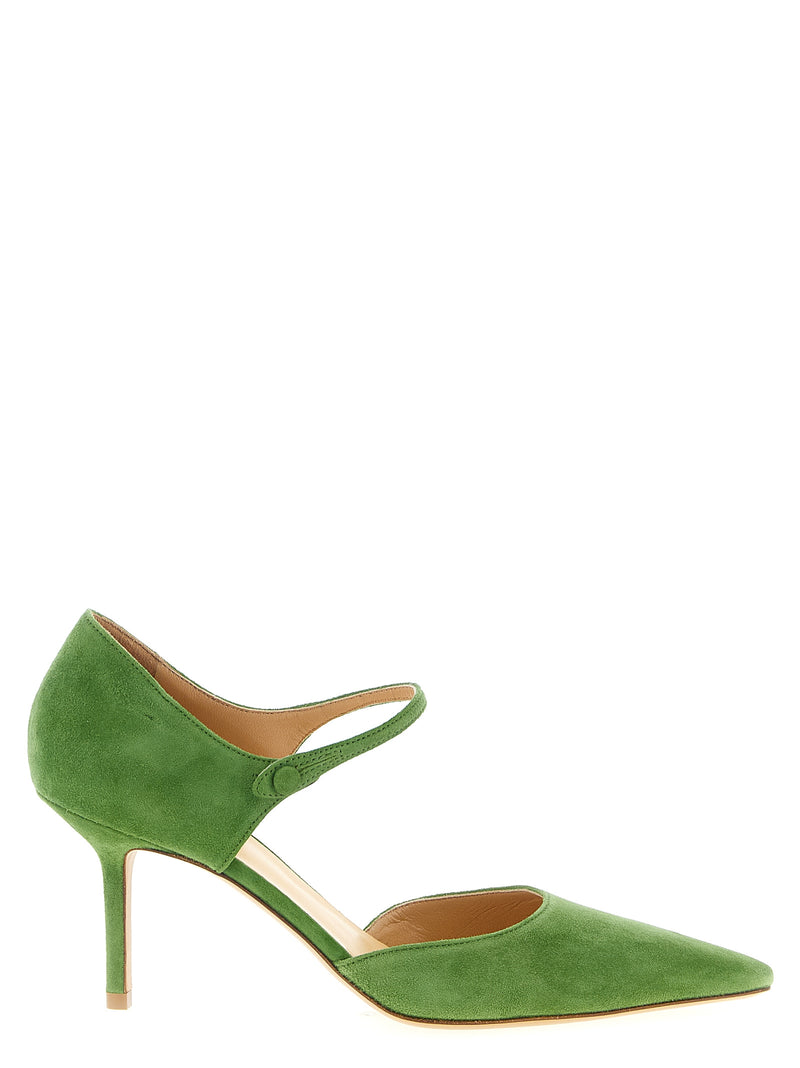 Francesco Russo Bicolor Goatskin Mid Heel Pumps - Green