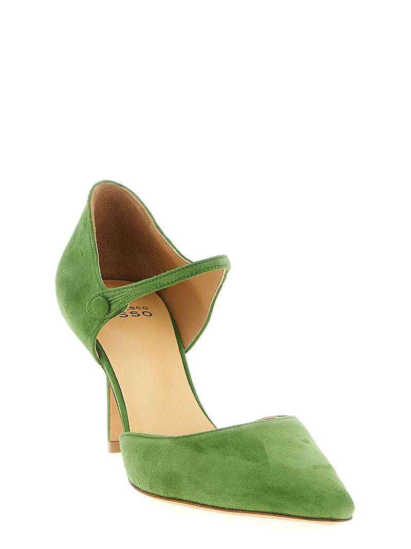 Francesco Russo Bicolor Goatskin Mid Heel Pumps - Green