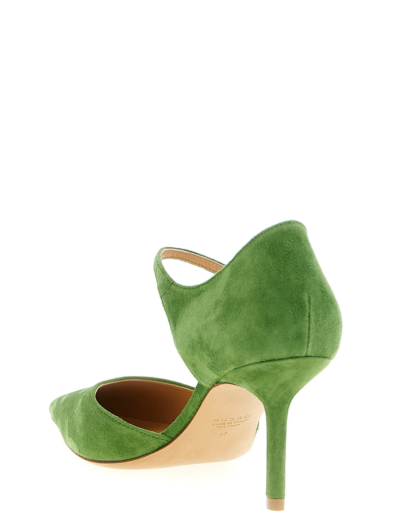 Francesco Russo Bicolor Goatskin Mid Heel Pumps - Green