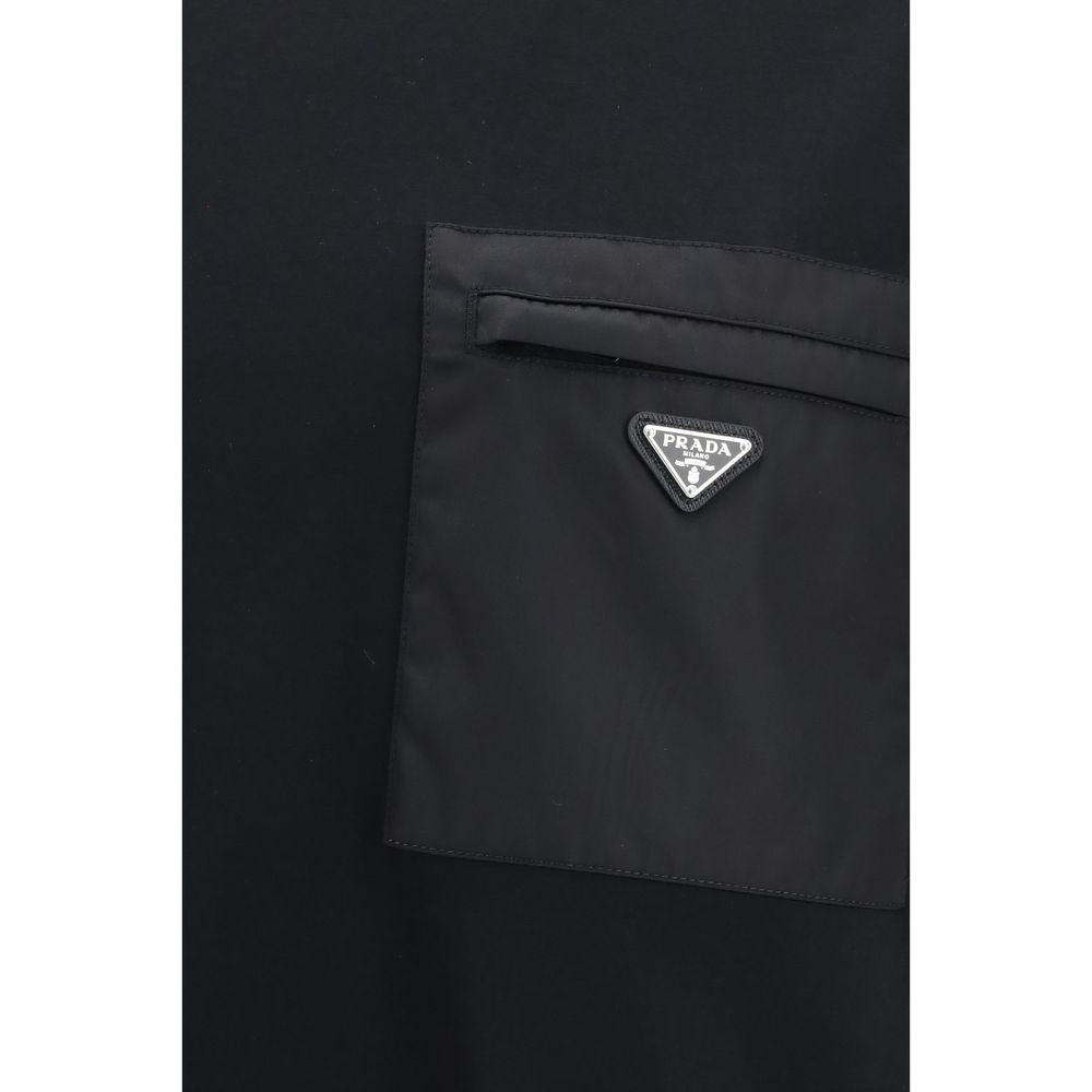 Prada Black Cotton T-Shirt with Logo and Zip Pocket