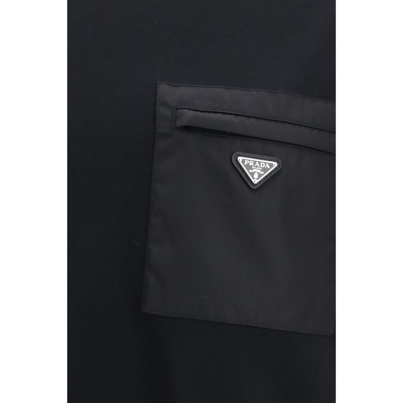 Prada Black Cotton T-Shirt with Logo and Zip Pocket