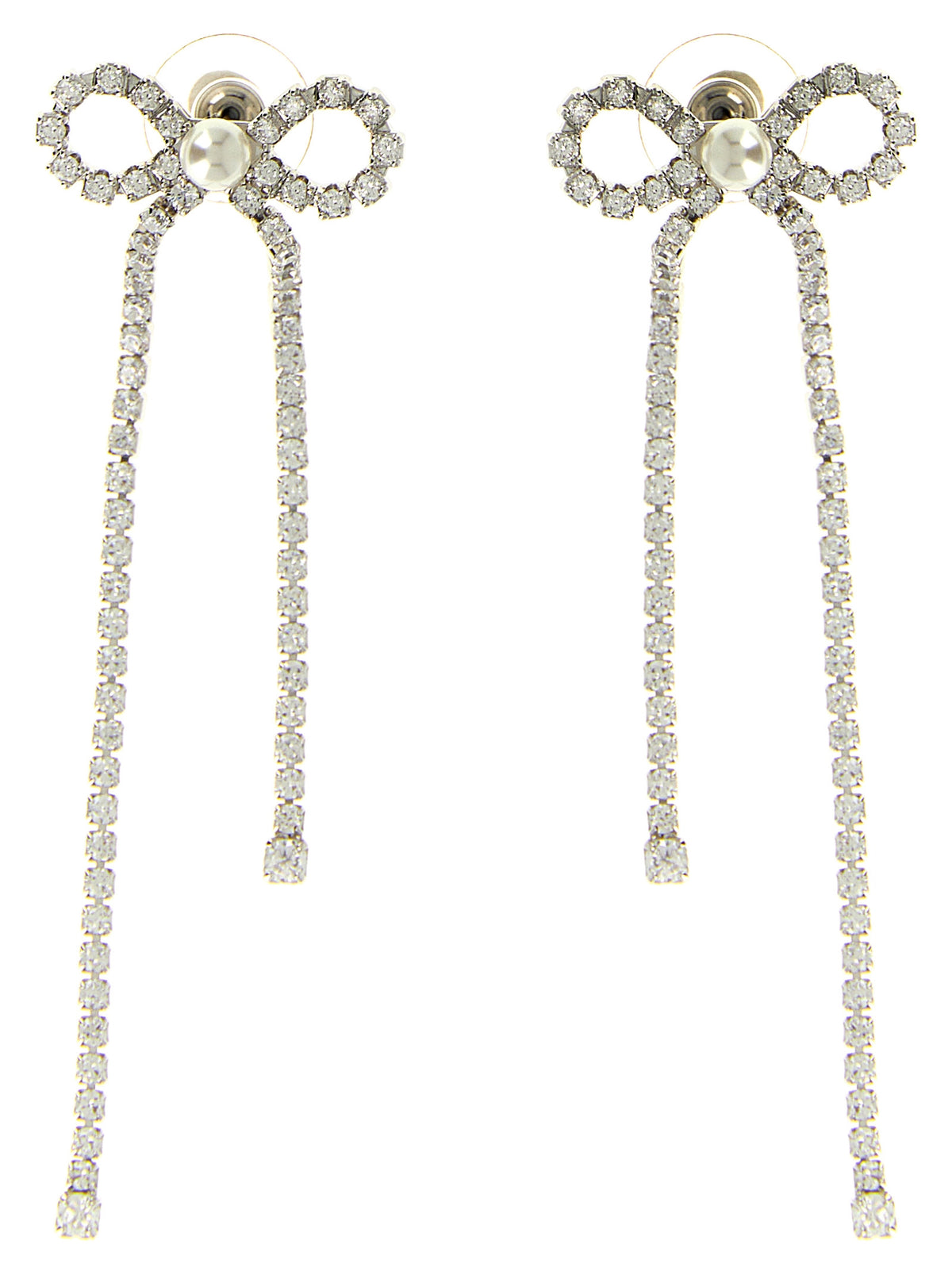 Boucles d'oreilles en cuivre argenté Self-Portrait Crystal Droplet Bow