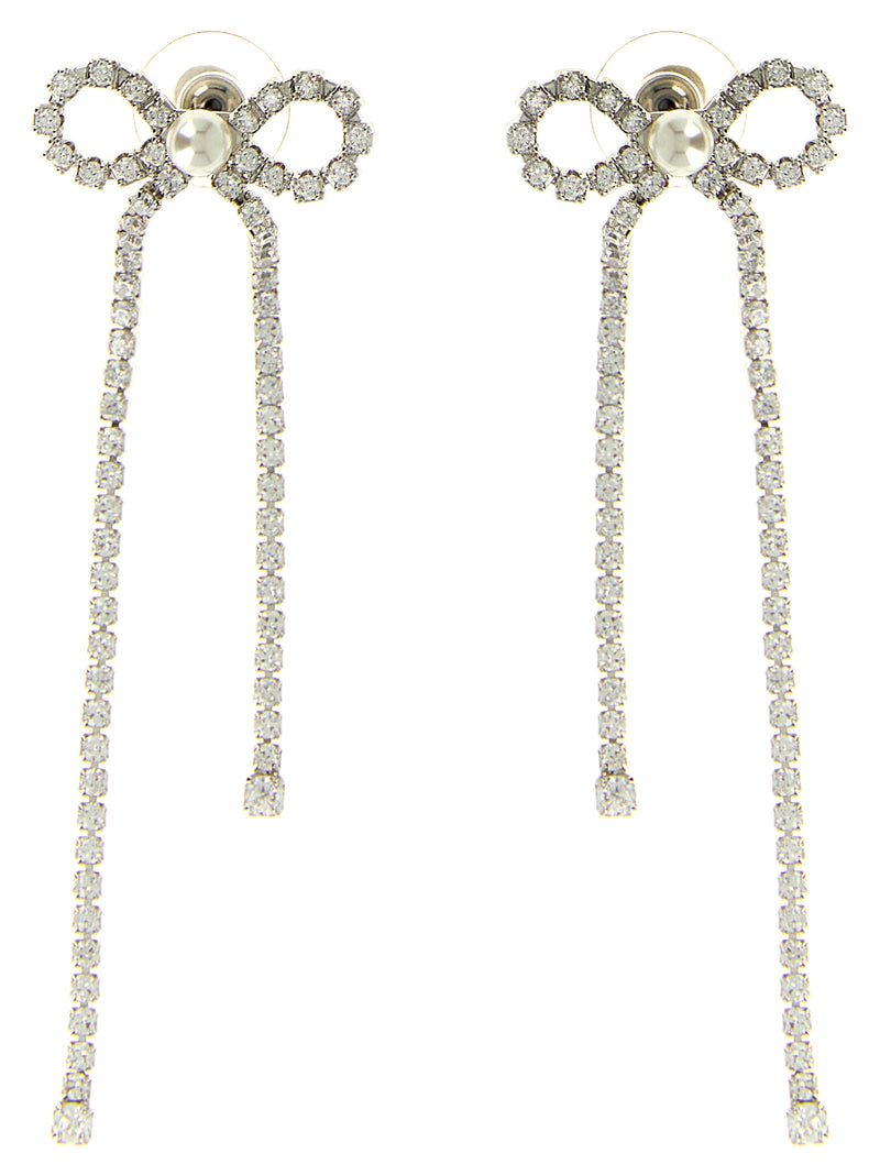 Boucles d'oreilles en cuivre argenté Self-Portrait Crystal Droplet Bow