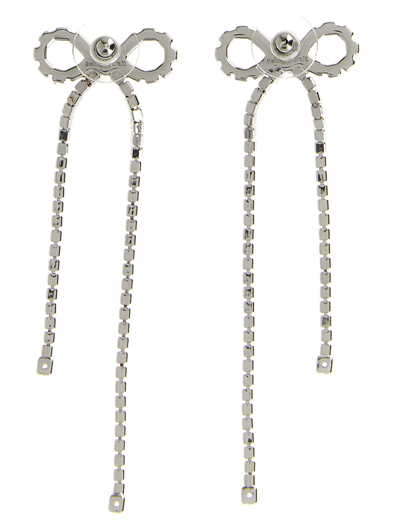 Boucles d'oreilles en cuivre argenté Self-Portrait Crystal Droplet Bow